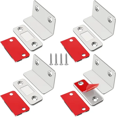 Miniatura 8 de Jiayi Paquete de 2 imanes magnéticos para gabinete, color plateado, ultra fino, en forma de L, imanes de cajones adhesivos para armarios de cocina