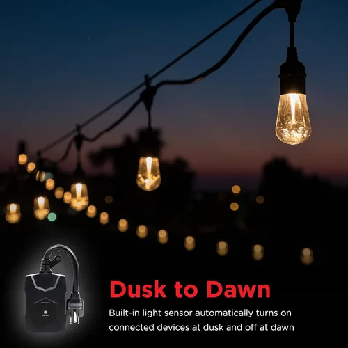 Miniatura 5 de UltraPro Temporizador de Enchufe para Exteriores - Sensor de Anochecer a Amanecer, Temporizador de Luz de Doble Enchufe, Resistente a la Intemperie