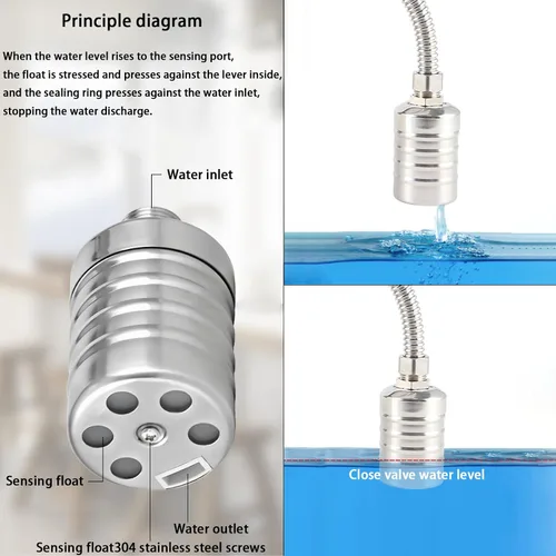 Miniatura 5 de Válvula de flotador de control de nivel de agua + accesorio de mamparo, válvula de bola automática de interruptor de flotador 304 de 1/2 pulgada