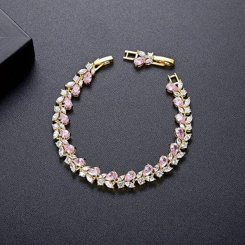 Miniatura 4 de Pulsera de cristal bohemio de oro de 14 quilates para mujer, pulsera de lujo con forma de rama de cristal rosa natural, pulsera de moda, regalo