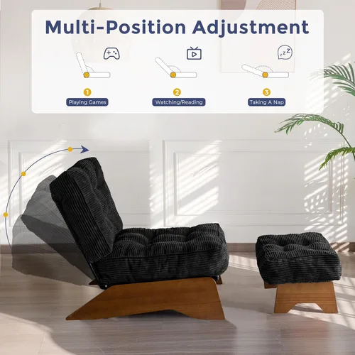 Miniatura 6 de MAXYOYO Silla de Acento con Otomán Respaldo Ajustable, Silla de Sala de Estar Capitoneada Tapizada Silla de Descanso con Conjunto de Reposapiés