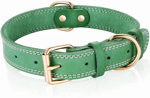 Collar de perro de cuero genuino, collar de perro ancho resistente para perros pequeños, medianos, grandes y extra grandes (S: 0.8 pulgadas de ancho