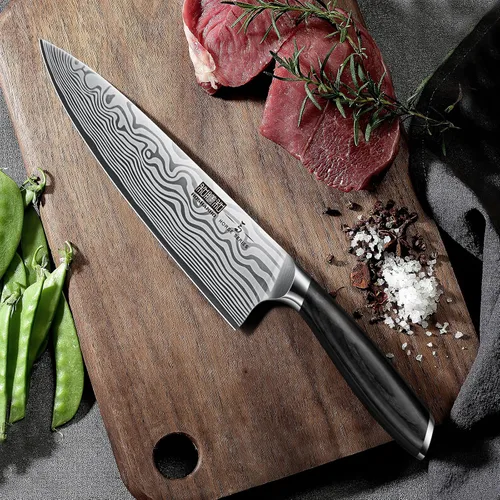 Miniatura 5 de HOSHANHO Cuchillo de chef de 8 pulgadas, cuchillo de cocina de acero en polvo de alto carbono ultra afilado, cuchillo de chef japonés profesional