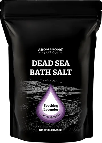 Aromasong Sal pura del mar muerto para remojar con lavanda 100 % natural, 14 onzas, sal de baño de spa de grano fino, exfoliante de lavado corporal,