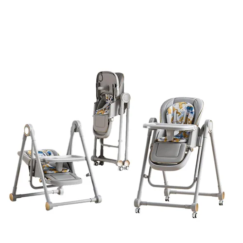 Miniatura 9 de Trona 5 en 1 para bebé, sillas de columpio para bebés, plegables, balanceo con 8 niveles de ajuste de altura, ecológica, lavable, cojín de PU Blanco