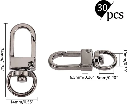 Miniatura 2 de PandaHall - 30 cierres de pinza de langosta de metal plomizo, cordones giratorios, ganchos de gatillo para llavero, llaveros, bolsas de bricolaje