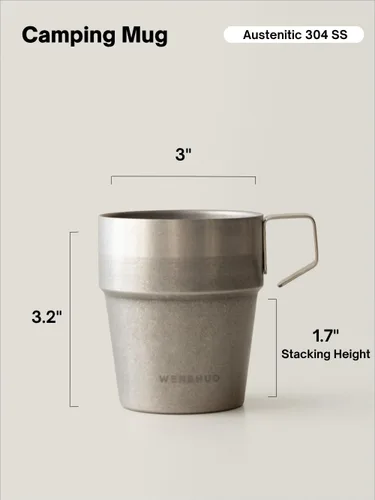 Miniatura 2 de WENSHUO Taza al aire libre,Taza de camping pequeña con aislamiento de doble pared,Acero inoxidable Vintage,11 fl oz (11.0 fl oz)
