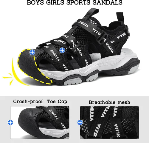 Miniatura 22 de JMFCHI Sandalias deportivas de verano para niños y niñas, sandalias de punta cerrada para exteriores, zapatos atléticos para agua, sandalias