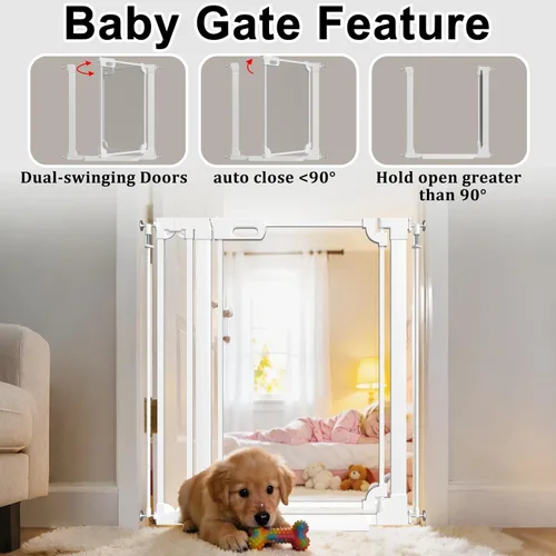 Miniatura 8 de WAOWAO Puerta de acrílico transparente extra alta de 40 pulgadas para bebés y niños con doble cerradura, 29.5-37.37 pulgadas de ancho, puerta