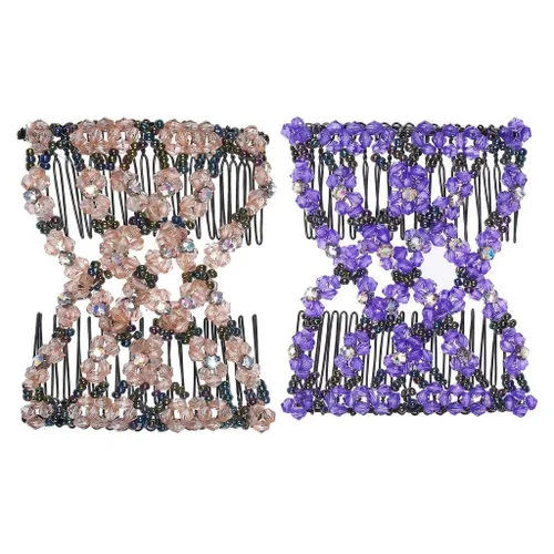 LOVEF Paquete de 2 peines elásticos con cuentas mágicas, hechas a mano con doble alambre de metal para mujeres y niñas (color aleatorio)