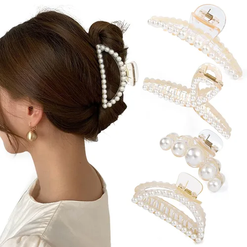 Miniatura 13 de Mehayi 4 pinzas grandes de perlas para el cabello para mujeres y niñas, pinzas de pasador para cabello grueso y delgado, accesorios de moda