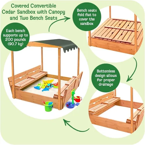 Miniatura 2 de Arenero de cedro cubierto y convertible Badger Basket con dosel y asientos de banco