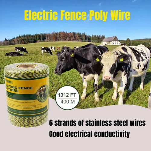 Miniatura 2 de Carrete de alambre para valla eléctrica portátil Farmily; fácil de instalar, reparar, cortar y enrollar, Amarillo y negro