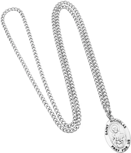 Miniatura 3 de Rosemarie Collections Colgante de medalla religiosa de San en cadena de acero inoxidable sin clase, con biografía y carpeta de imágenes, 24 pulgadas