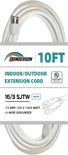 Miniatura 20 de Cable de extensión para interiores y exteriores, resistente a la intemperie, certificación UL, calibre 16, 30 pies, color blanco, 3 clavijas