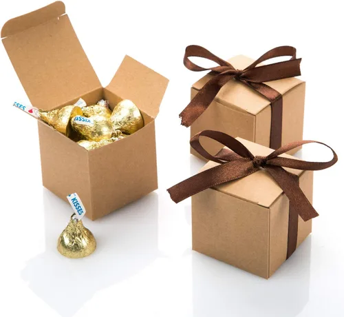 Miniatura 20 de AWELL Caja de dulces de regalo rosa a granel de 2 x 2 x 2 pulgadas con cinta rosa caja de favor de fiesta, paquete de 50 Caja rosa con cinta rosa