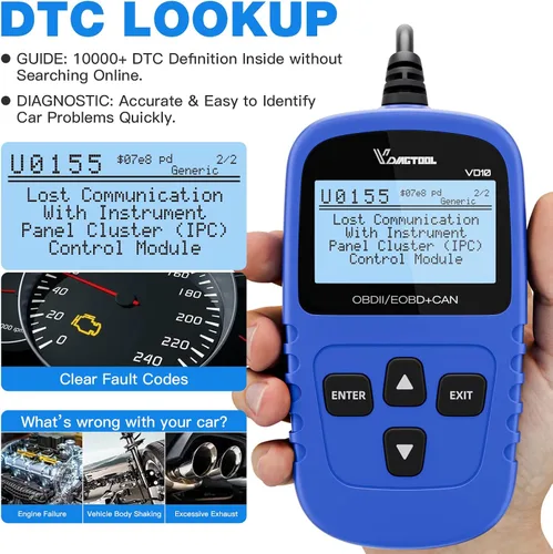 Miniatura 5 de VDIAGTOOL VD10 Escáner OBD2 Lector de Códigos Herramienta de Diagnóstico Automotriz Lector de Códigos de Falla del Motor para Apagar CEL con Freeze