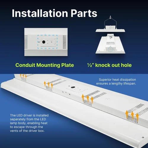 Miniatura 6 de Konlite - Luces de tienda LED lineales de 2 pies, 105W, 14,170 lm de techo de bahía para uso comercial e industrial, luces de tienda sin