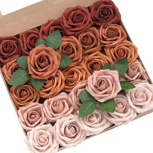 Miniatura 8 de Ling's moment Flores artificiales, 25 piezas de rosas de 3 pulgadas en tonos verde esmeralda, relleno floral de espuma realista para bricolaje