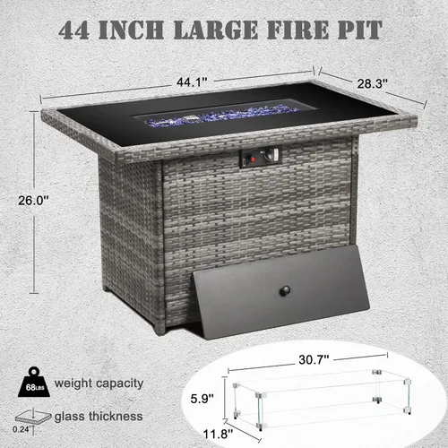 Miniatura 6 de Mesa con fogón a propano Vakollia, fogón de gas al aire libre de 44 pulgadas 55000 BTU rectangular con protector contra el viento de vidrio
