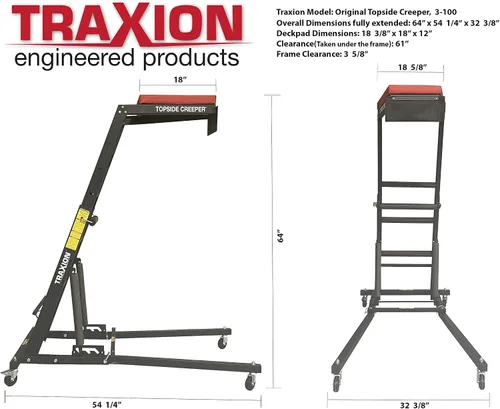 Miniatura 2 de Traxion 3-100 camilla automotriz con extremo plegable superior, Rojo y Negro