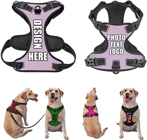 Miniatura 16 de Arnés para perro personalizado con nombre y número de teléfono, chaleco personalizado para perro, arnés reflectante ajustable para mascotas, beige, S