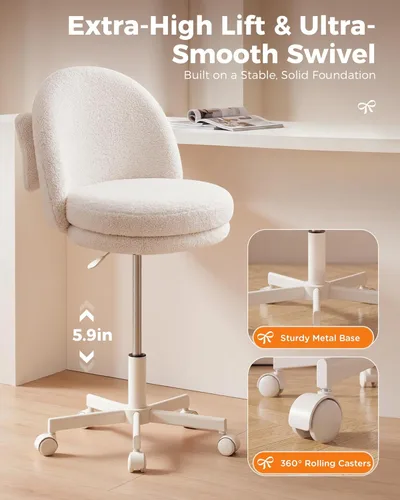 Miniatura 7 de GTRACING Silla de oficina alta de terciopelo con ruedas, sillas de tocador con respaldo, altura versátil: taburetes de oficina a bar, silla