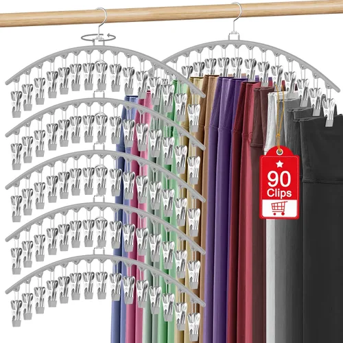 Miniatura 9 de Paquete de 3 organizadores de leggings para colgar en el armario, perchas para pantalones con clips con capacidad para 45 leggings, pantalones Negro
