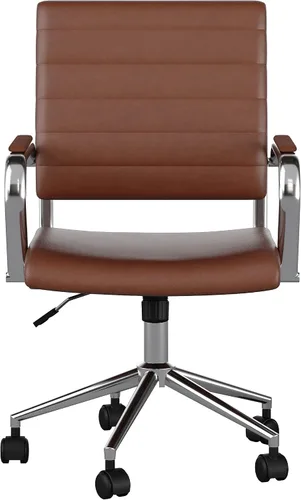 Miniatura 14 de Martha Stewart Piper - Silla giratoria con reposabrazos para oficina en casa en piel sintética marrón con marco de níquel pulido