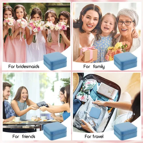 Miniatura 7 de Taiyin Joyero de viaje, organizador de viaje, pequeño joyero, cajas de regalo de dama de honor, mini caja organizadora de almacenamiento, Azul