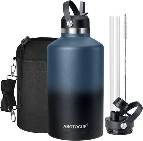 Miniatura 12 de ABOTOCUP Botella de agua de 64 onzas con recubrimiento en polvo, botella de agua aislada de acero inoxidable con tapas de popote y asa de paracord