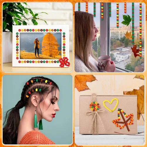 Miniatura 5 de UPINS 1200 cuentas de pony de otoño, cuentas de pony de Acción de Gracias para cabello, Acción de Gracias, suministros de decoración de fiesta