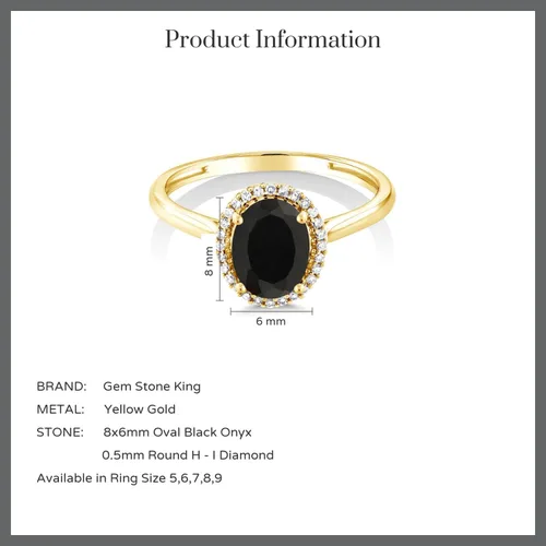 Miniatura 6 de Gem Stone King Anillo de compromiso de oro amarillo de 10 quilates con ónix negro y diamantes para mujer