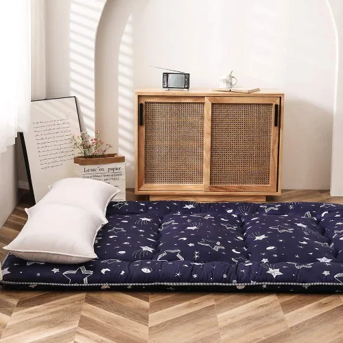 Miniatura 3 de MAXYOYO - Colchón de futón de suelo japonés con estrellas azul marino, colchón de tatami, alfombra de piso plegable, colchón portátil para camping