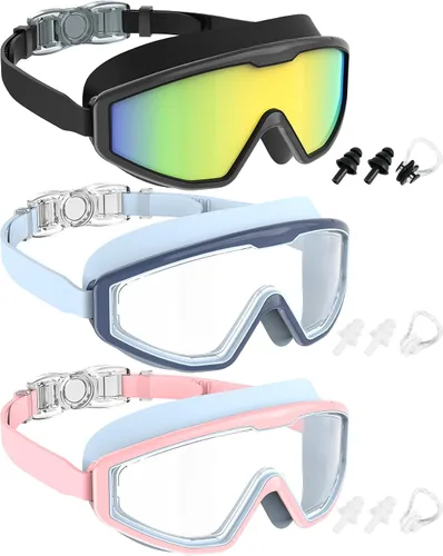 Miniatura 13 de NSSIW Gafas de natación para niños, antiniebla, sin fugas, con clip para la nariz, tapones para los oídos para niñas, niños y jóvenes, 6-14, paquete