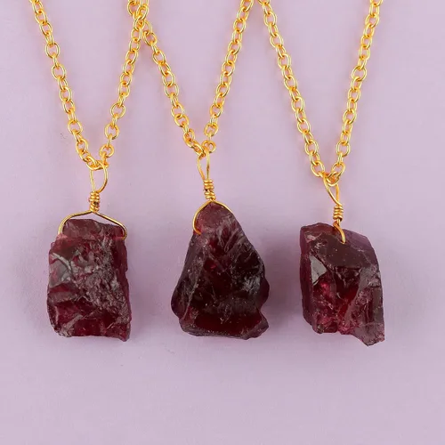 Miniatura 5 de Thecraftman - Collar con colgante de piedra preciosa de granate rojo crudo, piedras de grado AAA ásperas, chapado en oro de 14 quilates, joyería