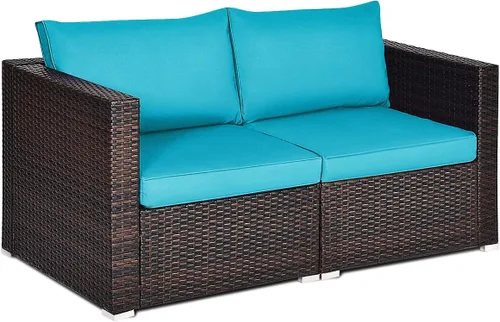 Miniatura 12 de Tangkula Sofá biplaza de mimbre de 2 piezas, muebles de patio con cojines extraíbles, sofá biplaza de ratán para balcón, terraza, jardín y piscina