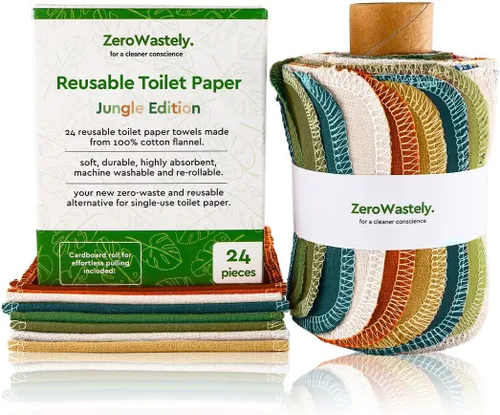 ZeroWastely 24 rollos de papel higiénico reutilizables lavables – Toallas de bidé lavable – Corta y desperdicia menos con nuestras toallitas de tela
