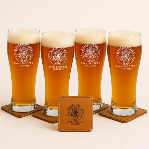 Miniatura 4 de Juegos Personalizados Militares - Decantador Grabado Personalizado y 4 Vasos de Scotch - Ejército, Marina, Fuerza Aérea, Guardia Costera - Servicio