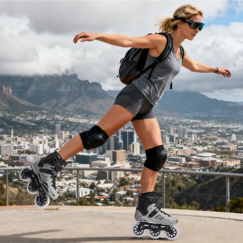 Miniatura 6 de Patines en línea para mujeres y hombres, 3 ruedas de 4.331 in con carcasa exterior duradera, patines profesionales de carreras de velocidad para Gris