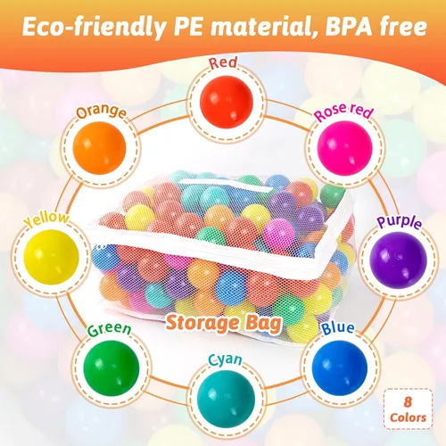 Miniatura 3 de Markdang 170 bolas de plástico a prueba de aplastamiento de 2.1 a 2.2 pulgadas para bebés y niños pequeños, 8 colores brillantes con bolsa