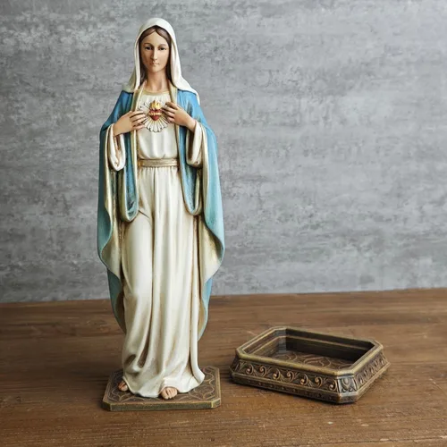 Miniatura 7 de Estatua de María de corazón inmaculado católico de BC, 10 pulgadas de alto, figura de la Virgen María para altar, santa madre con soporte