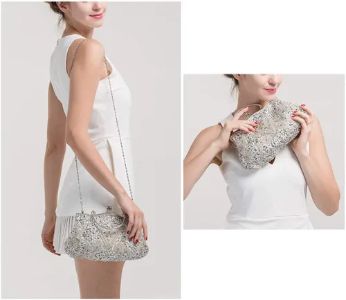 Miniatura 7 de TOTZY Bolsos de noche de lentejuelas rebordeadas 1920s bolso de embrague de boda fiesta noche monedero