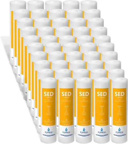 Express Water Paquete de 50 filtros de agua para sedimentos de repuesto - 1 micrón, alta capacidad - 10 pulgadas - Filtros de sistema de ósmosis