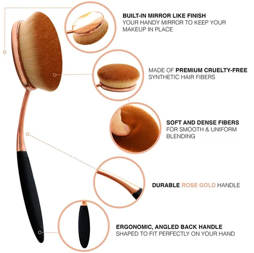 Miniatura 3 de Yoseng - Brocha ovalada para maquillaje, cepillo de base grande, cepillos de maquillaje, aplicación rápida y sin defectos de base líquida, crema