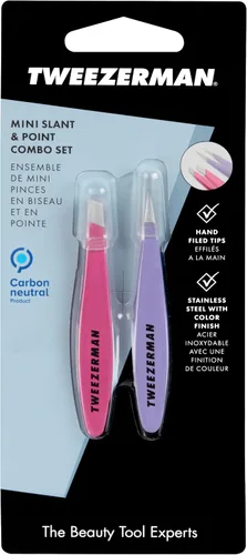 Miniatura 8 de Tweezerman Mini pinzas inclinadas y punta – Juego de pinzas para cejas, pinzas de viaje para cejas, vello facial