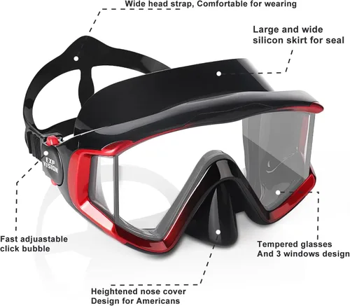 Miniatura 4 de Máscara de buceo Pano 3 para adultos, máscara de esnórquel de vidrio templado, máscara de natación antivaho sin fugas, gafas de natación