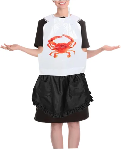 Miniatura 5 de Divertidos delantales desechables versátiles con temática de cangrejo, 100 baberos para fiestas de hervir mariscos, Rojo