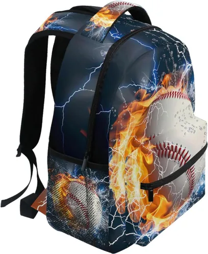 Miniatura 2 de Mochila para adultos, mochila escolar casual, bolsa de viaje con cremallera, Abstracción Fuego Agua Béisbol De, Mochilas Daypack