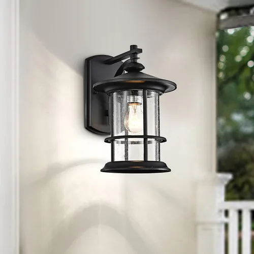 Miniatura 4 de MICSIU - Lámpara de pared para exterior, impermeable, con cristal transparente para porche, patio, patio trasero, texturizado, color negro